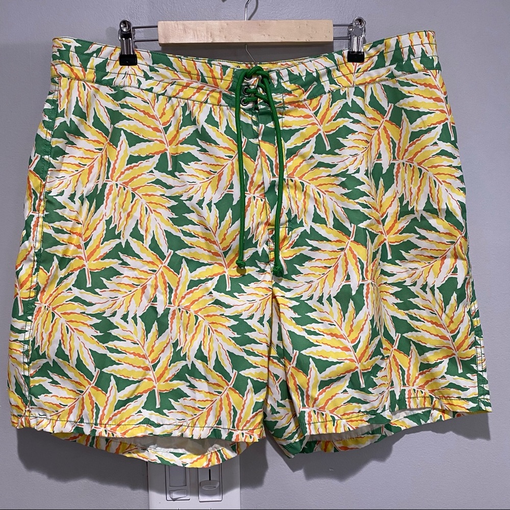 J Crew Swim Trunks 7” Yellow Orange Green White Size 38